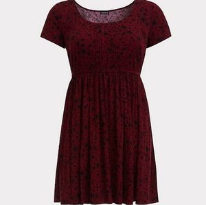 Torrid BURGUNDY STAR PINTUCK CHALLIS SKATER DRESS